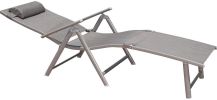 Aluminum Outdoor Folding Reclining Adjustable Patio Chaise Lounge Chair with Pillow for Poolside Backyard and Beach Set of 2 - Grey