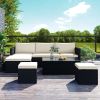 Large Outdoor Wicker Sofa Set, PE Rattan, Movable Cushion, Sectional Lounger Sofa, For Backyard, Porch, Pool, Beige - Beige