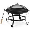 22 Inch Steel Outdoor Fire Pit Bowl With Wood Grate - black