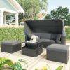 Outdoor Patio Rectangle Daybed with Retractable Canopy, Wicker Furniture Sectional Seating with Washable Cushions, Backyard, Porch - Gray