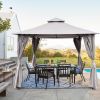 10x10 Ft Outdoor Patio Garden Gazebo Canopy, Outdoor Shading, Gazebo Tent With Curtains - Gray