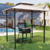 8x5 Outdoor Grill Gazebo 2-Tier Vented BBQ Canopy Steel Frame, Brown - Beige