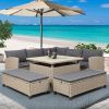 6-Piece Patio Furniture Set Outdoor Wicker Rattan Sectional Sofa with Table and Benches for Backyard, Garden, Poolside - Brown