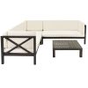 Outdoor Wood Patio Backyard 4-Piece Sectional Seating Group with Cushions and Table X-Back Sofa Set for Small Places - Beige