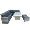 6-Piece Patio Furniture Set Outdoor Sectional Sofa with Glass Table, Ottomans for Pool, Backyard, Lawn - Gray