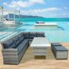 6-Piece Patio Furniture Set Outdoor Sectional Sofa with Glass Table, Ottomans for Pool, Backyard, Lawn - Gray