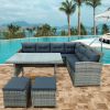 6-Piece Patio Furniture Set Outdoor Sectional Sofa with Glass Table, Ottomans for Pool, Backyard, Lawn - Gray