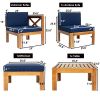 Outdoor Backyard Patio Wood 5-Piece Sectional Sofa Seating Group Set with Cushions - Blue