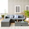 4-piece Outdoor Backyard Patio Rattan Sofa Set, All-weather PE Wicker Sectional Furniture Set with Retractable Table, Gray - Gray